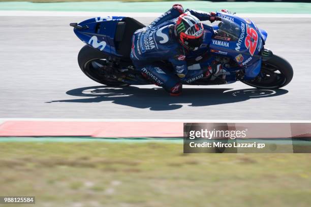 Maverick Vinales of Spain and Movistar Yamaha MotoGP rounds the bend during the Moto2 Qualifying practice during the MotoGP Netherlands - Qualifying...