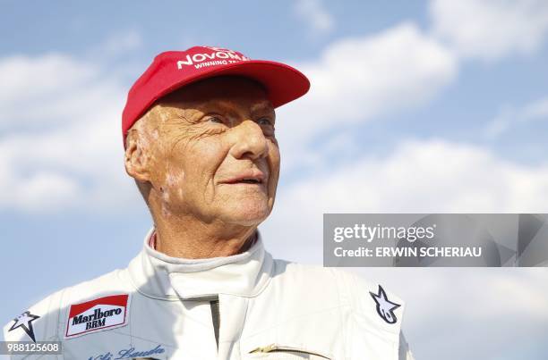 Formula One legend Austrian Niki Lauda attends the "legends race" at the racetrack in Spielberg on June 30 ahead of the Austrian Formula One Grand...