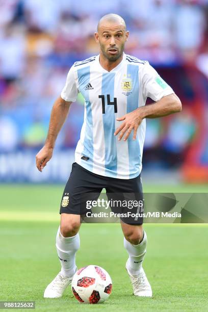 Javier Mascherano of Argentina in action during the 2018 FIFA World Cup Russia Round of 16 match between France and Argentina at Kazan Arena on June...