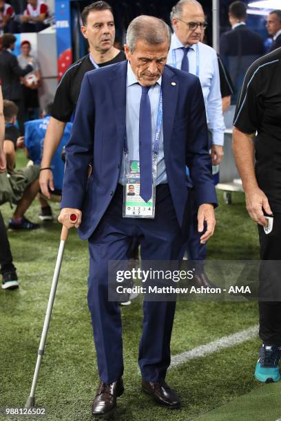 Oscar Tabarez head coach / manager of Uruguay walks with a stick prior to the 2018 FIFA World Cup Russia Round of 16 match between Uruguay and...