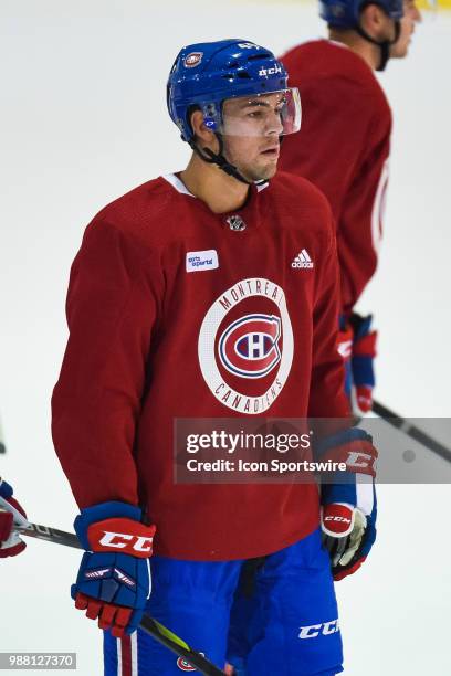 Look on Montreal Canadiens Prospect Centre Ryan Poehling during the Montreal Canadiens Development Camp on June 30 at Bell Sports Complex in...