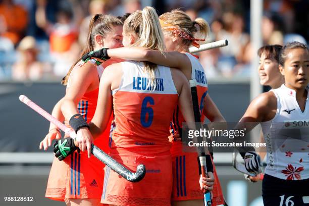 Caia van Maasakker of Holland Women celebrates 2-1 with Laurien Leurink of Holland Women, Carlien Dirkse van den Heuvel of Holland Women during the...