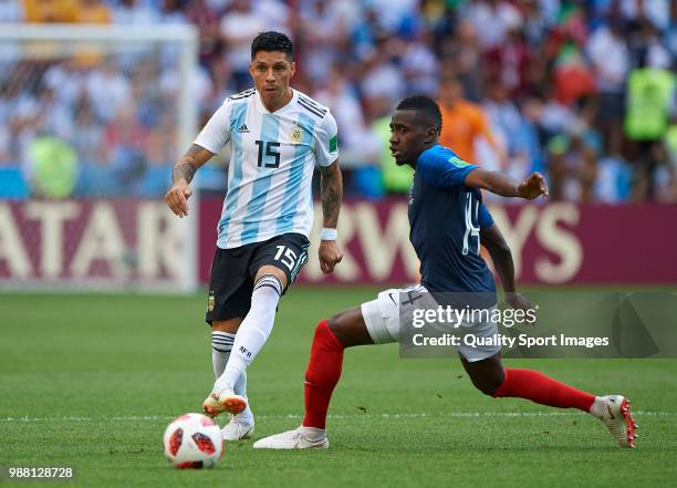 Blaise Matuidi of France comeptes for the ball with Enzo Perez of Argentina during the 2018 FIFA World Cup Russia Round of 16 match between France...