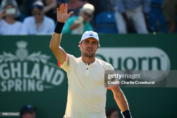 Mischa Zverev of Germany celebrates after winning his mens singles final against Lukas Lacko of Slovakia during Day Nine of the Nature Valley...