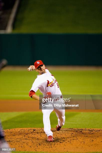 Starting pitcher Jamie Garcia of the St. Louis Cardinals throws against the Atlanta Braves at Busch Stadium on April 28, 2010 in St. Louis, Missouri.