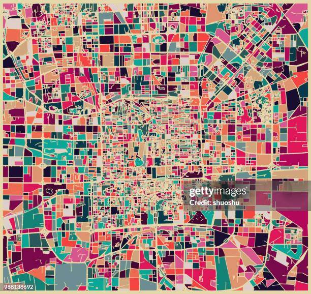 abstrakte klumpen farbmuster, kunst-karte von beijing city - hintergrund bunt stock-grafiken, -clipart, -cartoons und -symbole
