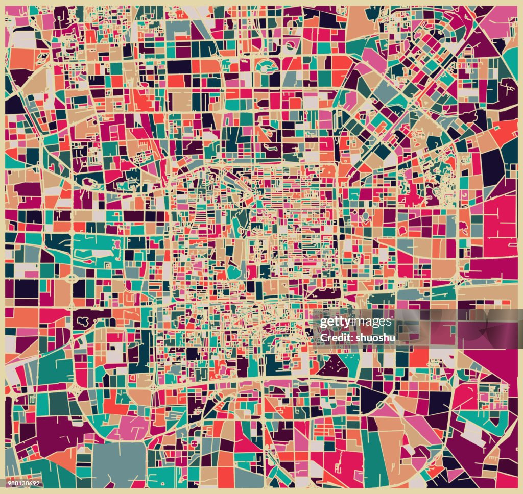 Abstract color lump pattern,art map of Beijing city