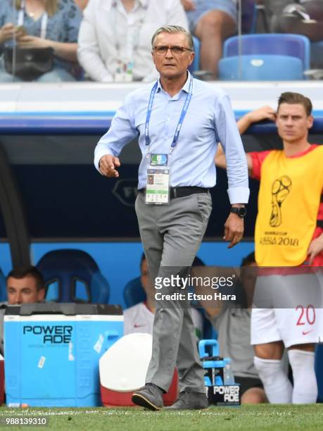 Poland head coach Adam Nawalka gestures during the 2018 FIFA World Cup Russia group H match between Japan and Poland at Volgograd Arena on June 28,...