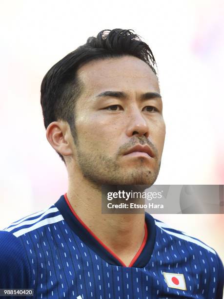 Maya Yoshida of Japan looks on prior to the 2018 FIFA World Cup Russia group H match between Japan and Poland at Volgograd Arena on June 28, 2018 in...