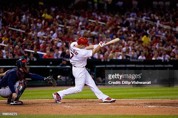 Matt Holliday of the St. Louis Cardinals bats against the Atlanta Braves at Busch Stadium on April 28, 2010 in St. Louis, Missouri.