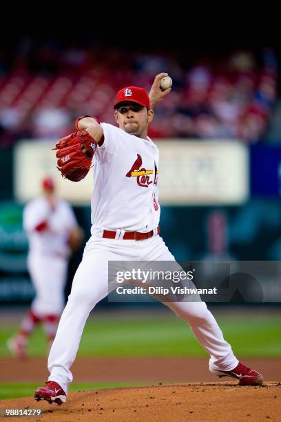 Starting pitcher Jamie Garcia of the St. Louis Cardinals throws against the Atlanta Braves at Busch Stadium on April 28, 2010 in St. Louis, Missouri.