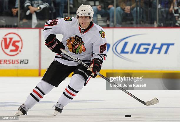 Patrick Kane of the Chicago Blackhawks skates against the Nashville Predators in Game Six of the Western Conference Quarterfinals during the 2010 NHL...