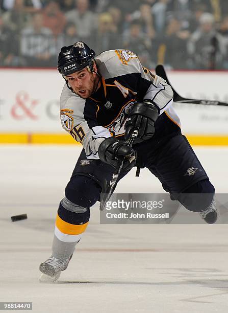 Steve Sullivan of the Nashville Predators skates against the Chicago Blackhawks in Game Six of the Western Conference Quarterfinals during the 2010...