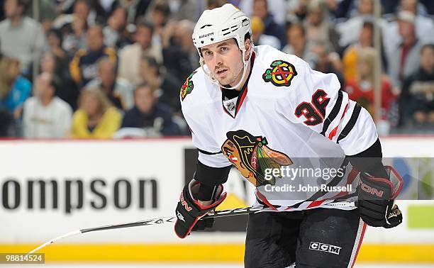 Dave Bolland of the Chicago Blackhawks skates against the Nashville Predators in Game Six of the Western Conference Quarterfinals during the 2010 NHL...