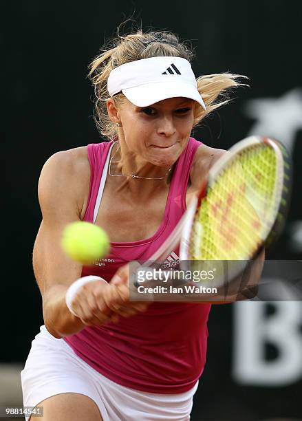 Maria Kirilenko of Russia in action against Svetlana Kuznetsova of Russia during Day one of the Sony Ericsson WTA Tour at the Foro Italico Tennis...