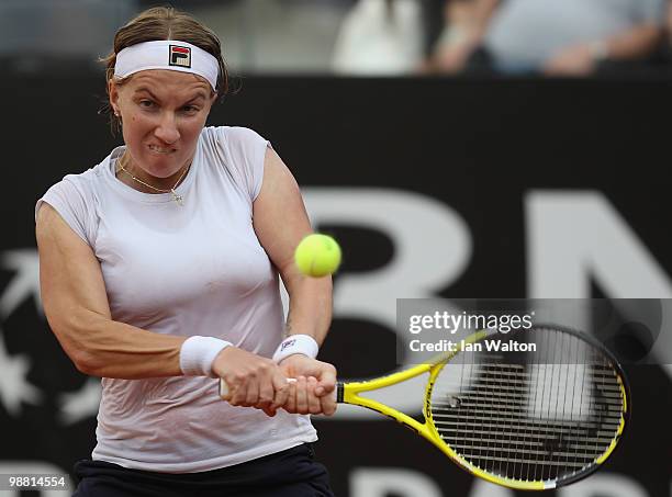 Svetlana Kuznetsova of Russia in action against Maria Kirilenko of Russia during Day one of the Sony Ericsson WTA Tour at the Foro Italico Tennis...