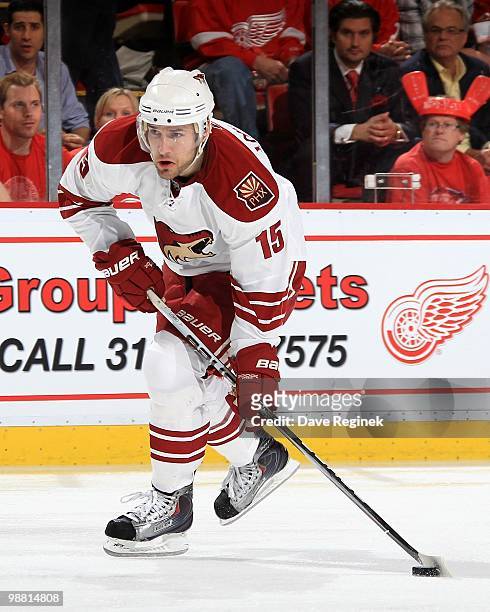 Matthew Lombardi of the Phoenix Coyotes skates with the puck during Game Four of the Eastern Conference Quarterfinals of the 2010 NHL Stanley Cup...