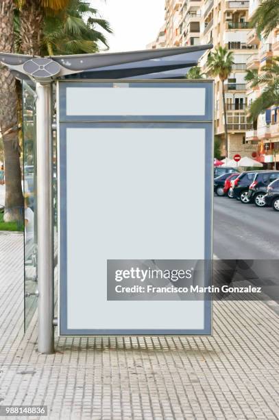 billboard bus station - bus stop poster stock pictures, royalty-free photos & images