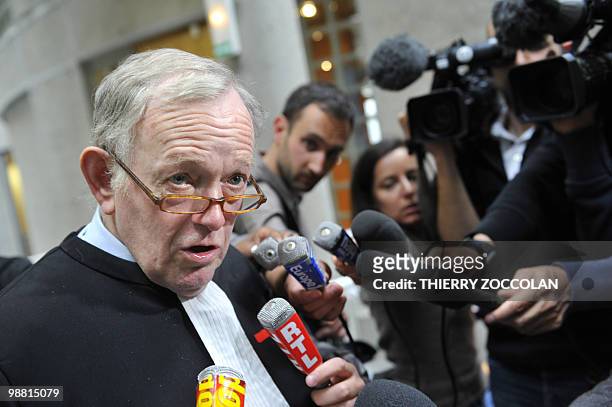 French lawyer of tyre leader Michelin, Olivier Metzner answers journalists' questions on May 3, 2010 in Clermont-Ferrand after the court reserved its...
