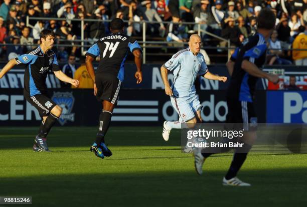 Conor Casey of the Colorado Rapids weaves through the San Jose Earthquakes defense on May 1, 2010 at Buck Shaw Stadium in Santa Clara, California....