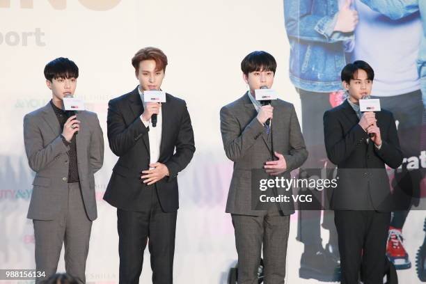 Lee Gi-kwang, Yong Jun-hyung, Yang Yo-seob and Yoon Doo-joon of South Korean boy group HighLight meet fans on June 28, 2018 in Hong Kong, China.