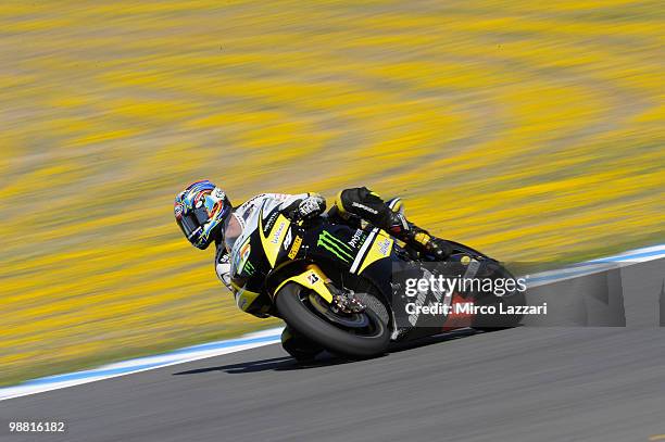 Colin Edwards of USA and Monster Yamaha Tech 3 rounds the bend during the day of testing after Jerez GP at Circuito de Jerez on May 3, 2010 in Jerez...