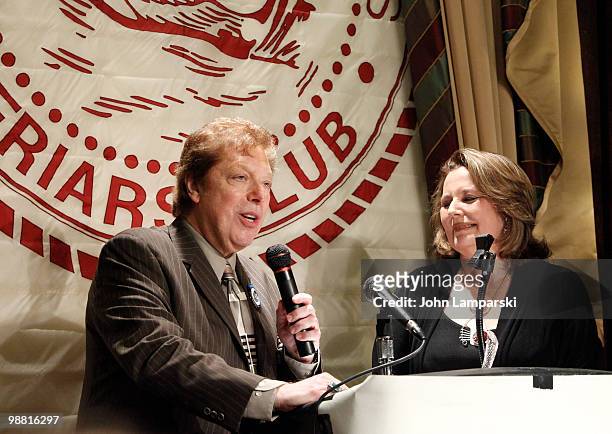 Robert Blume and Randie Levine Miller attend the 55th Annual Drama Desk Awards nominations at the New York Friars Club on May 3, 2010 in New York...