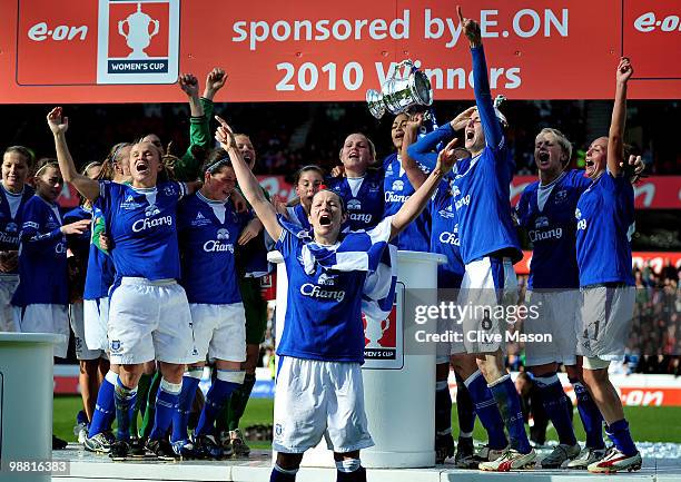 Everton Ladies celebrate after the Final of the FA Womens Cup, Sponsored by E.ON, between Arsenal and Everton at the City Ground on May 3, 2010 in...