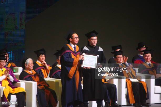 Hong Kong business magnate Li Ka-Shing's son Richard Li Tzar Kai attends the graduation ceremony of Shantou University on June 29, 2018 in Shantou,...