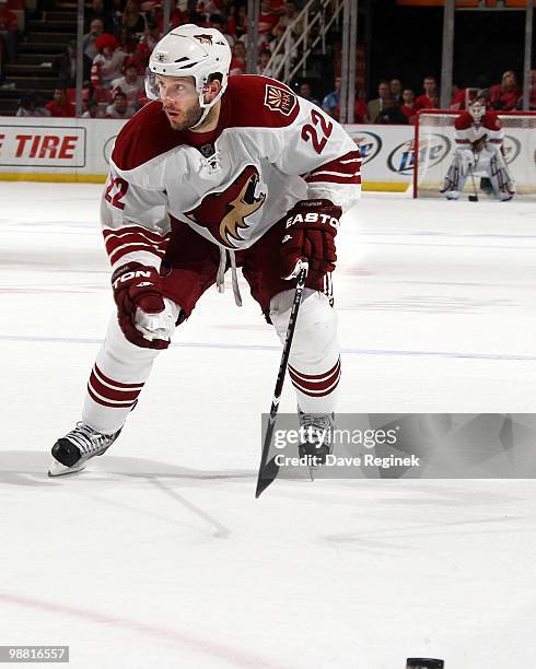 Lee Stempniak of the Phoenix Coyotes skates towards a loose puck during Game Six of the Western Conference Quarterfinals of the 2010 NHL Stanley Cup...