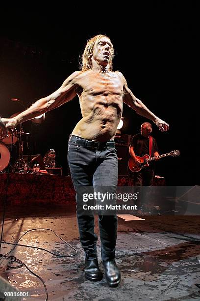 Iggy Pop of Iggy And The Stooges performs Raw Power at the Hammersmith Apollo on May 2, 2010 in London, England.