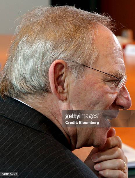 Wolfgang Schaeuble, Germany's finance minister, attends a cabinet meeting at the German federal chancellory in Berlin, Germany, on Monday, May 3,...