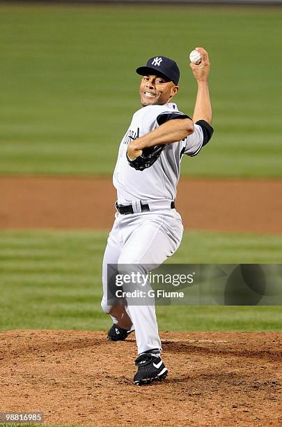 Mariano Rivera of the New York Yankees pitches against the Baltimore Orioles at Camden Yards on April 29, 2010 in Baltimore, Maryland.