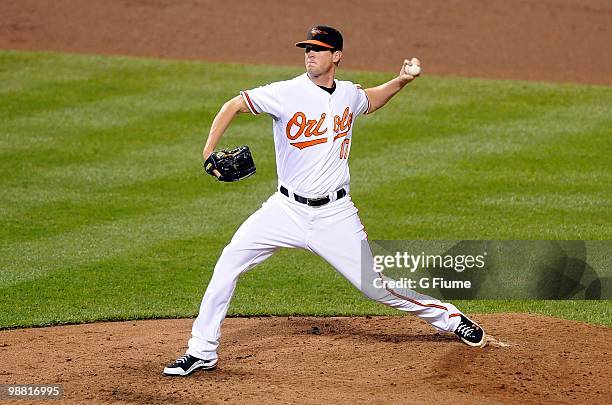 Brian Matusz of the Baltimore Orioles pitches against the New York Yankees at Camden Yards on April 29, 2010 in Baltimore, Maryland.