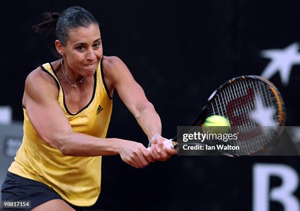 Flavia Pennetta of Italy in action against Akgul Amanmuradova of Uzbekistan during Day one of the Sony Ericsson WTA Tour at the Foro Italico Tennis...