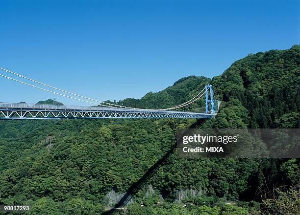 ryujin suspension bridge, hitachiota, ibaraki, japan - ibaraki prefecture photos et images de collection