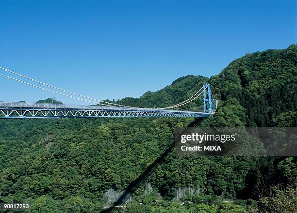 ryujin suspension bridge, hitachiota, ibaraki, japan - ibaraki stock pictures, royalty-free photos & images