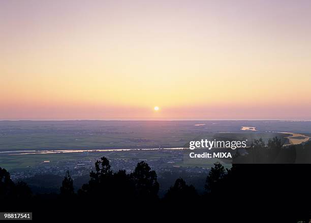 evening sun, sakata, yamagata, japan - yamagata prefecture stock pictures, royalty-free photos & images