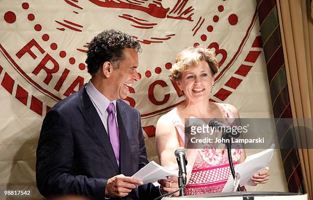 Brian Stokes Mitchell and Cady Huffman attend the 55th Annual Drama Desk Awards nominations at the New York Friars Club on May 3, 2010 in New York...