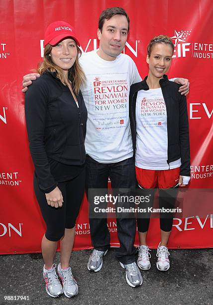 Jessica Beil, Jimmy Fallon and Jessica Alba attend the 12th Annual EIF Revlon Run/Walk For Women at Times Square on May 2, 2009 in New York City.