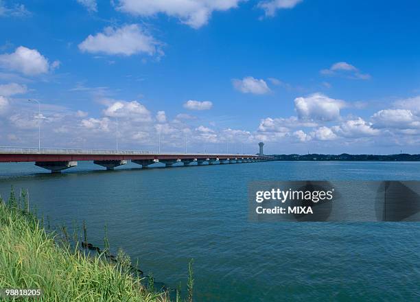 kasumigaura bridge, kasumigaura, ibaraki, japan - ibaraki stock pictures, royalty-free photos & images