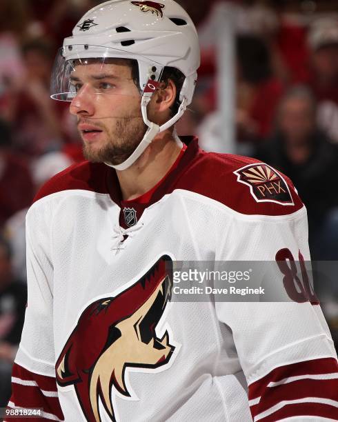 Wojtek Wolski of the Phoenix Coyotes looks down the ice during Game Six of the Western Conference Quarterfinals of the 2010 NHL Stanley Cup Playoffs...