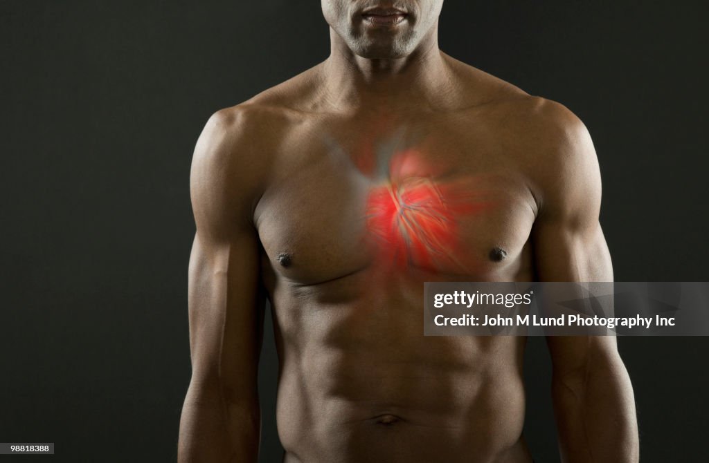 African American man with glowing heart
