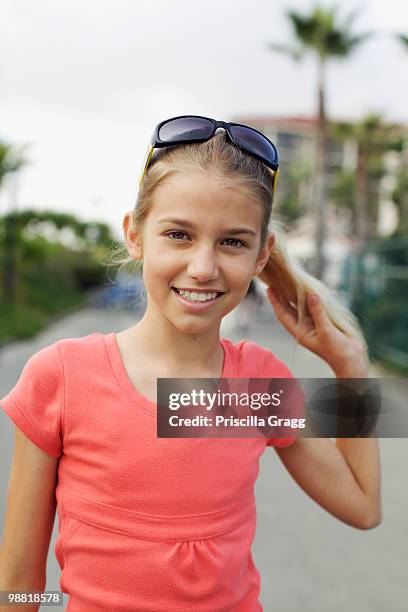 caucasian girl wearing sunglasses - coronado island stockfoto's en -beelden