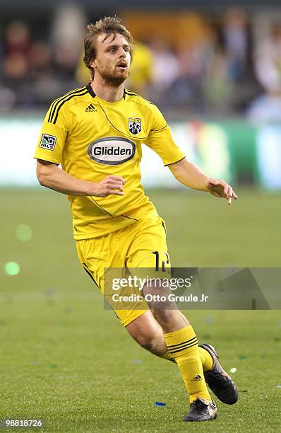 Eddie Gaven of the Columbus Crew in action against the Seattle Sounders FC on May 1, 2010 at Qwest Field in Seattle, Washington.