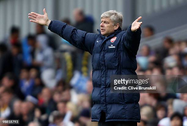 Arsenal manager Arsene Wenger shows his emotions during the Barclays Premier League match between Blackburn Rovers and Arsenal at Ewood Park on May...