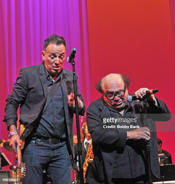 Bruce Springsteen and Danny DeVito perform together at the 3rd Annual New Jersey Hall of Fame Induction Ceremony at the New Jersey Performing Arts...