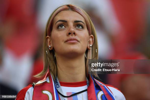 Fan looks on prior to the 2018 FIFA World Cup Russia group E match between Serbia and Brazil at Spartak Stadium on June 27, 2018 in Moscow, Russia.