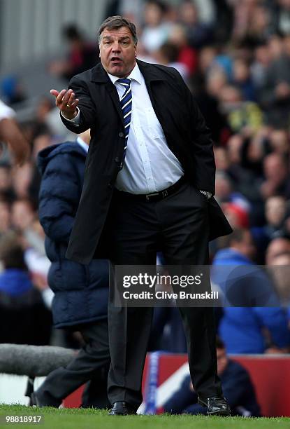 Blackburn Rovers manager Sam Allardyce gives instructions to his players during the Barclays Premier League match between Blackburn Rovers and...