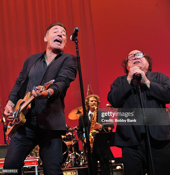 Bruce Springsteen and Danny DeVito perform together at the 3rd Annual New Jersey Hall of Fame Induction Ceremony at the New Jersey Performing Arts...